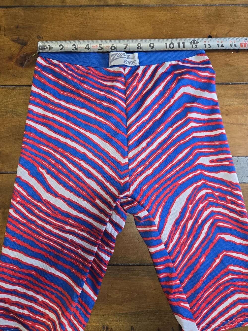 Vintage 90s Zubaz Bike Shorts Medium Red White Blue Zebra Spandex 1990s - Picture 3 of 9